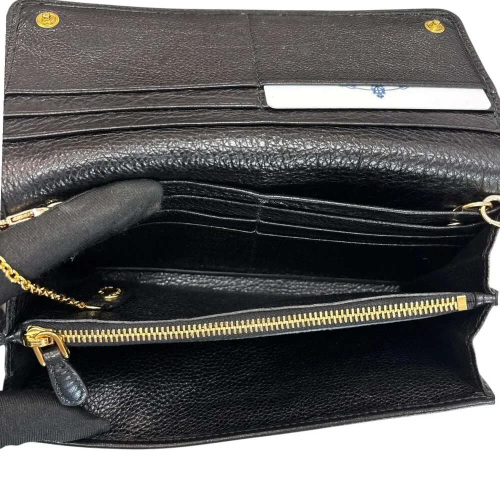PRADA Black Grained Leather Wallet/Card Holder WIth Chain - Picture 9 of 9